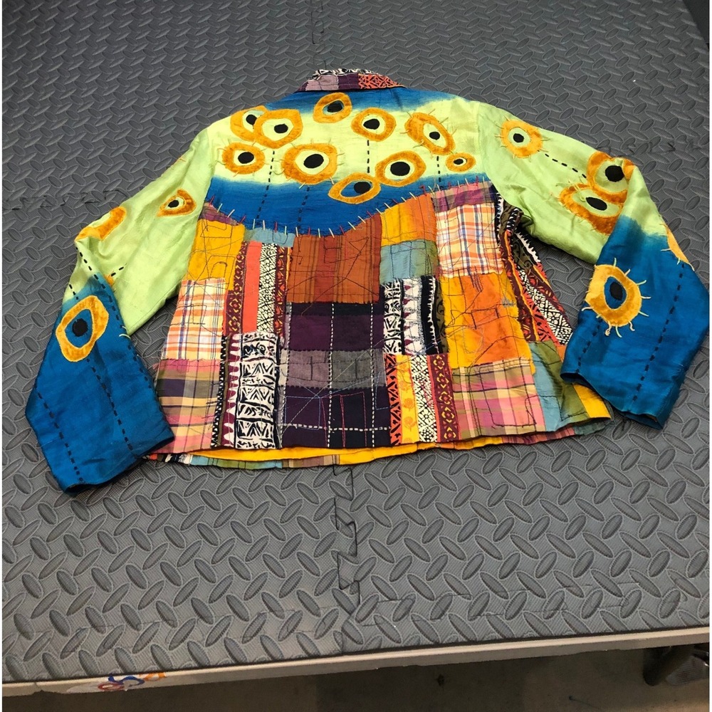 Sandy Starkman Jacket Womens M Multicolor Silk Blend Patchwork Art To Wear Boho - Picture 6 of 7